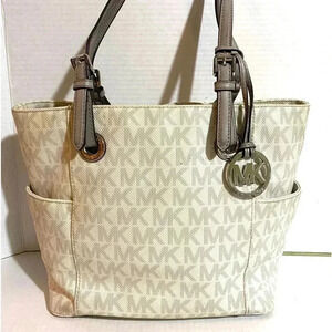 Michael kors white gray MK signature print canvas handbag
